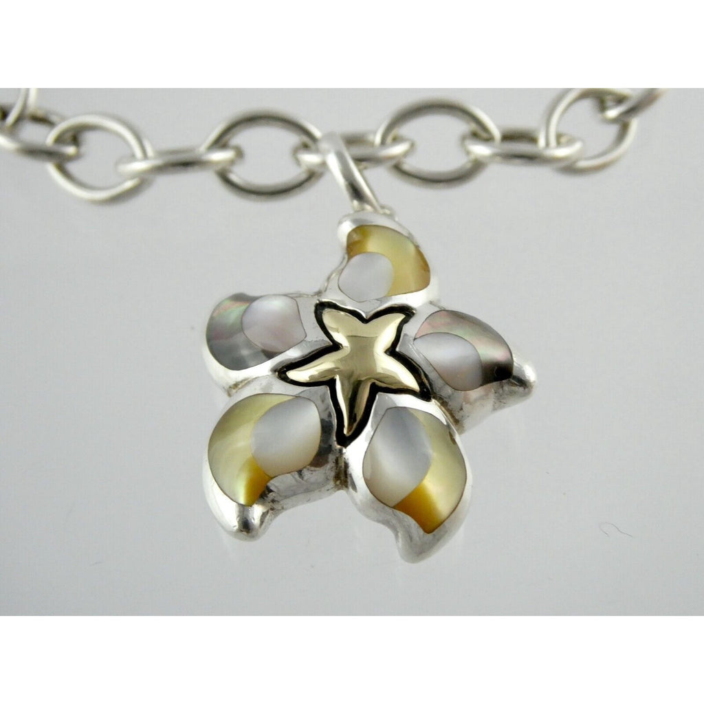 Asch Grossbardt 18k Yellow Gold and Sterling Silver Star Charm Bracelet 925 7 In