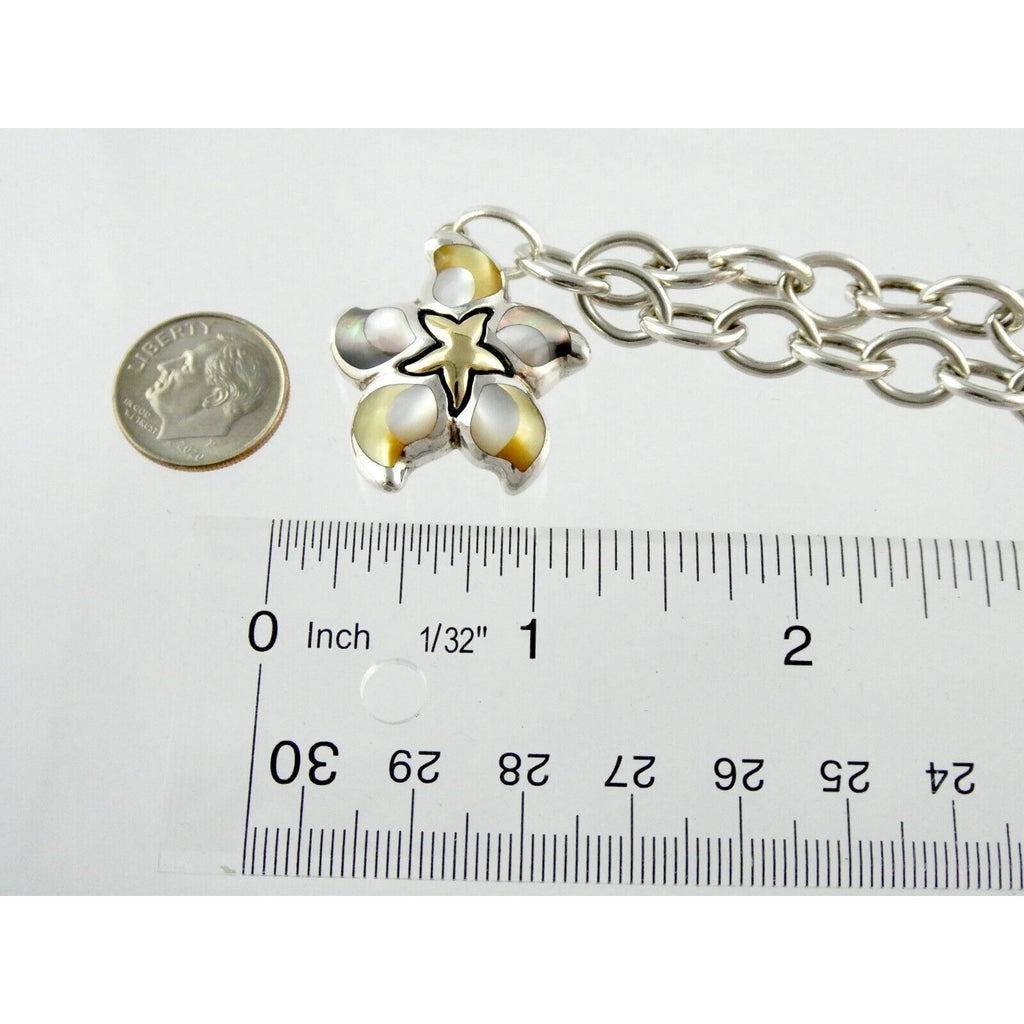 Asch Grossbardt 18k Yellow Gold and Sterling Silver Star Charm Bracelet 925 7 In