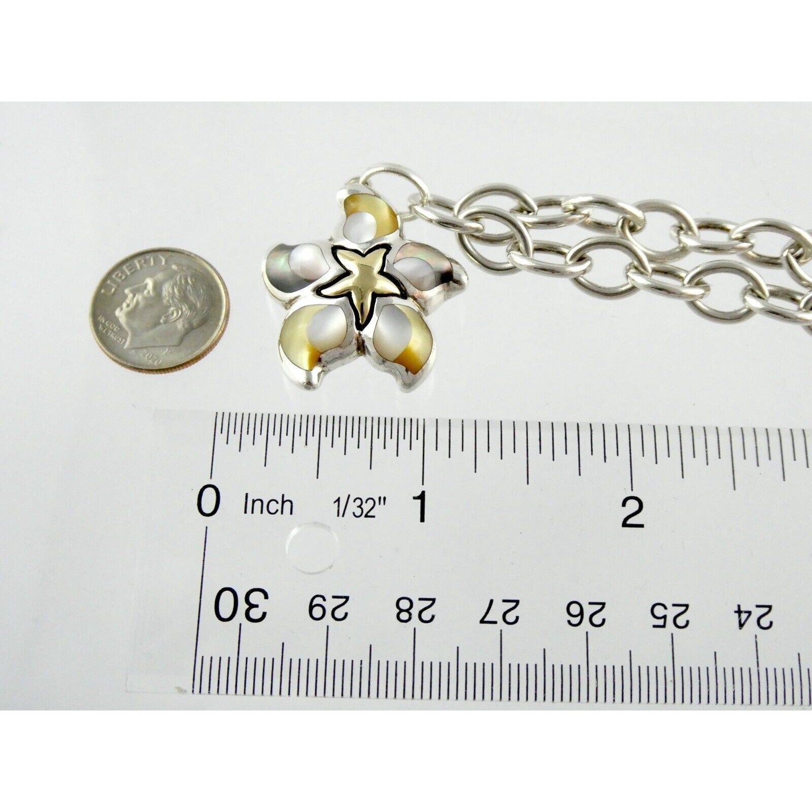 Asch Grossbardt 18k Yellow Gold and Sterling Silver Star Charm Bracelet 925 7 In