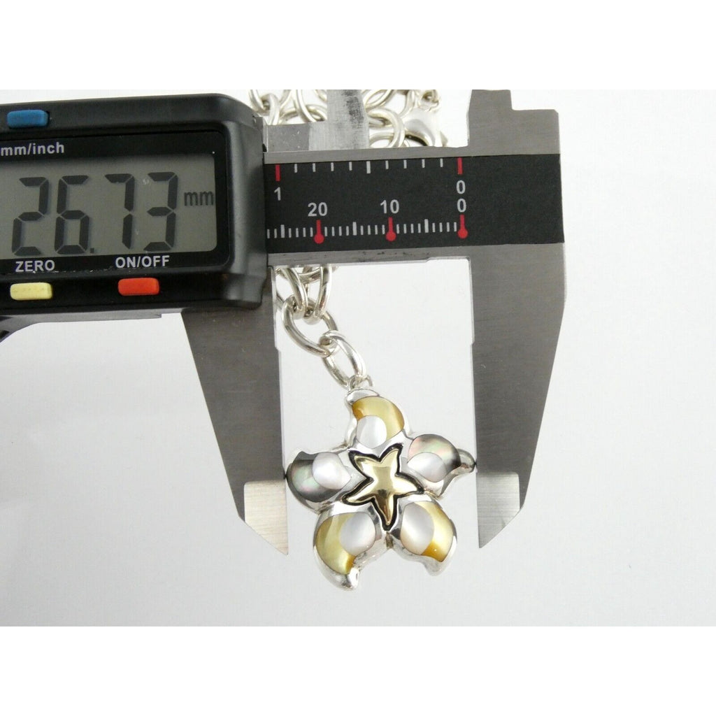 Asch Grossbardt 18k Yellow Gold and Sterling Silver Star Charm Bracelet 925 7 In