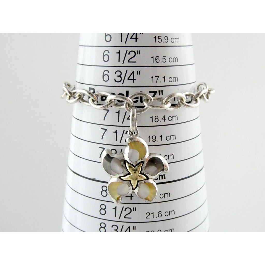 Asch Grossbardt 18k Yellow Gold and Sterling Silver Star Charm Bracelet 925 7 In