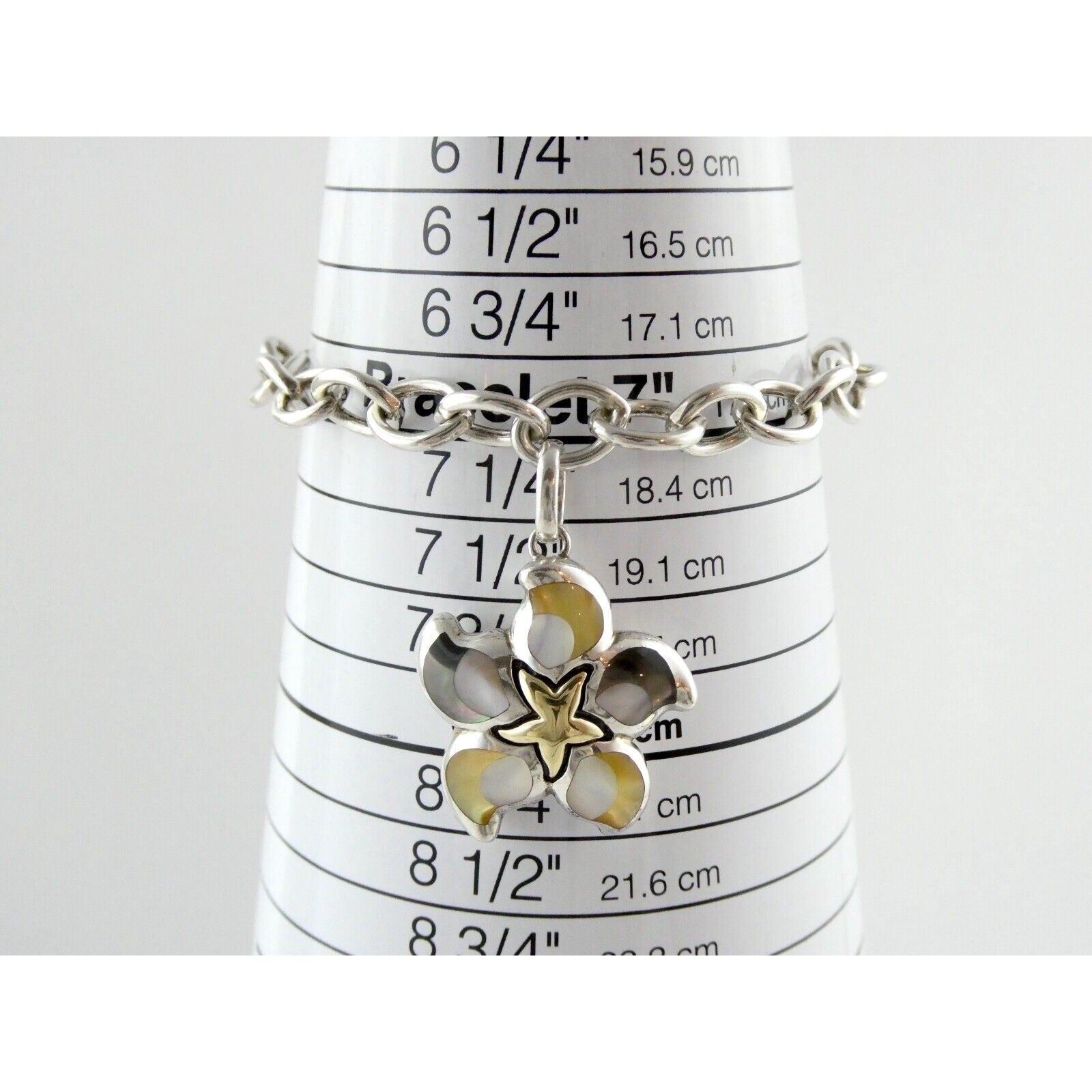 Asch Grossbardt 18k Yellow Gold and Sterling Silver Star Charm Bracelet 925 7 In