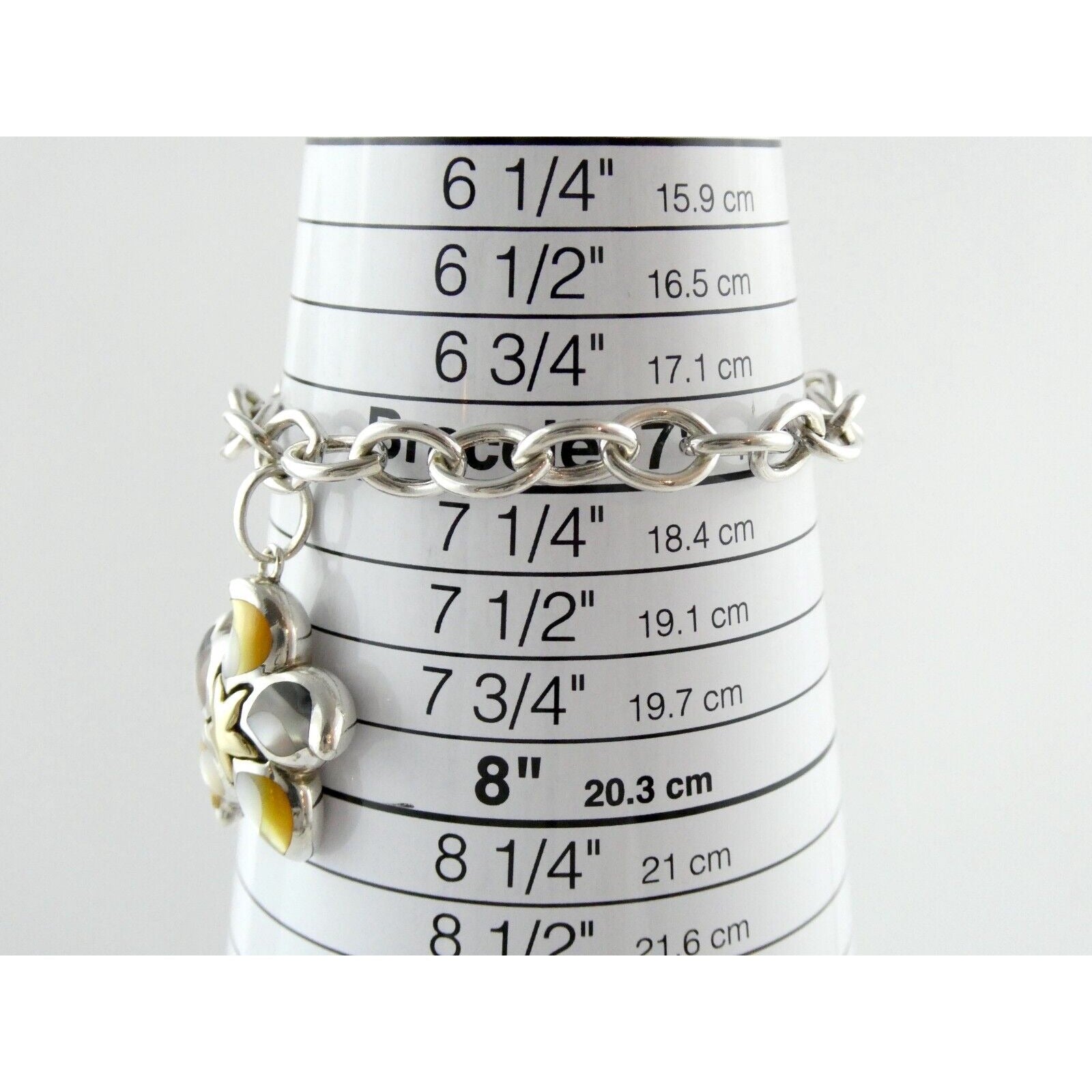 Asch Grossbardt 18k Yellow Gold and Sterling Silver Star Charm Bracelet 925 7 In