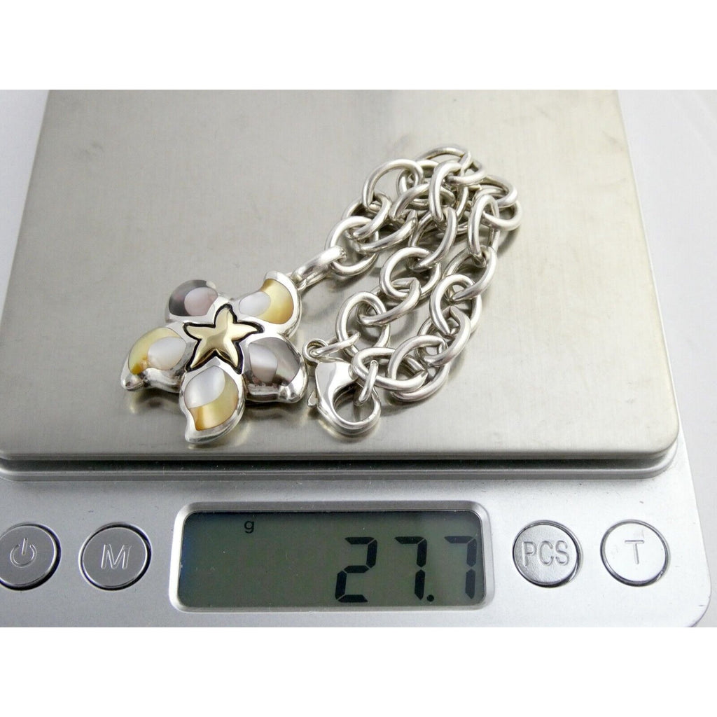 Asch Grossbardt 18k Yellow Gold and Sterling Silver Star Charm Bracelet 925 7 In