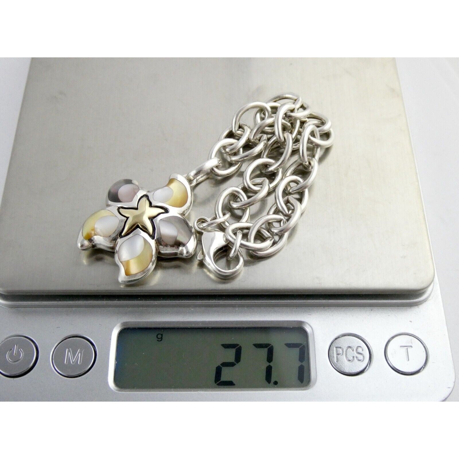 Asch Grossbardt 18k Yellow Gold and Sterling Silver Star Charm Bracelet 925 7 In