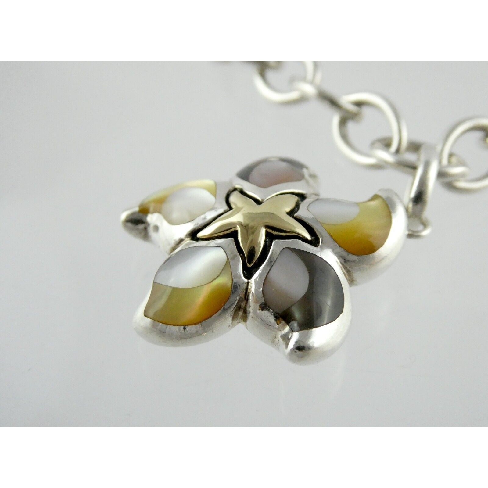 Asch Grossbardt 18k Yellow Gold and Sterling Silver Star Charm Bracelet 925 7 In