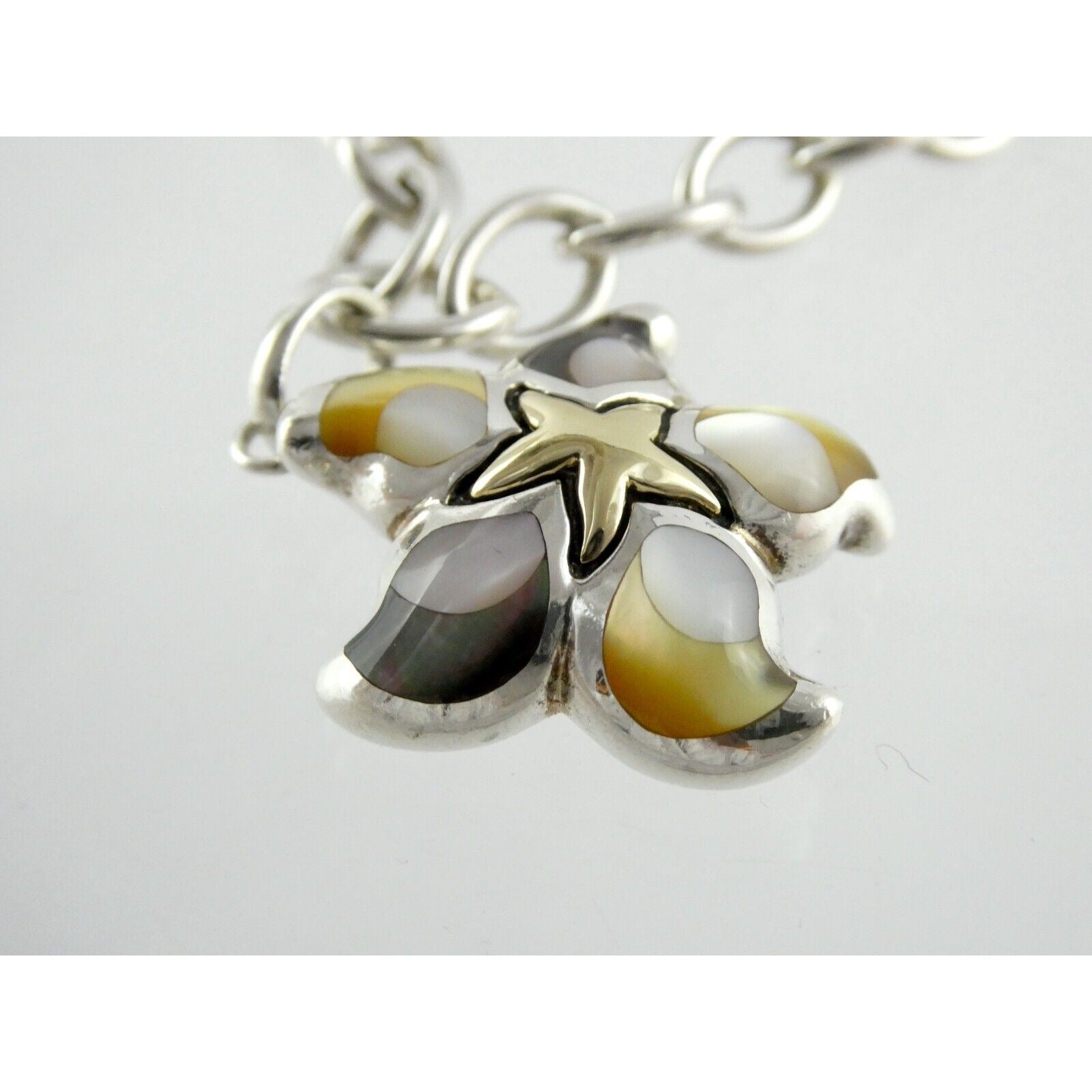 Asch Grossbardt 18k Yellow Gold and Sterling Silver Star Charm Bracelet 925 7 In