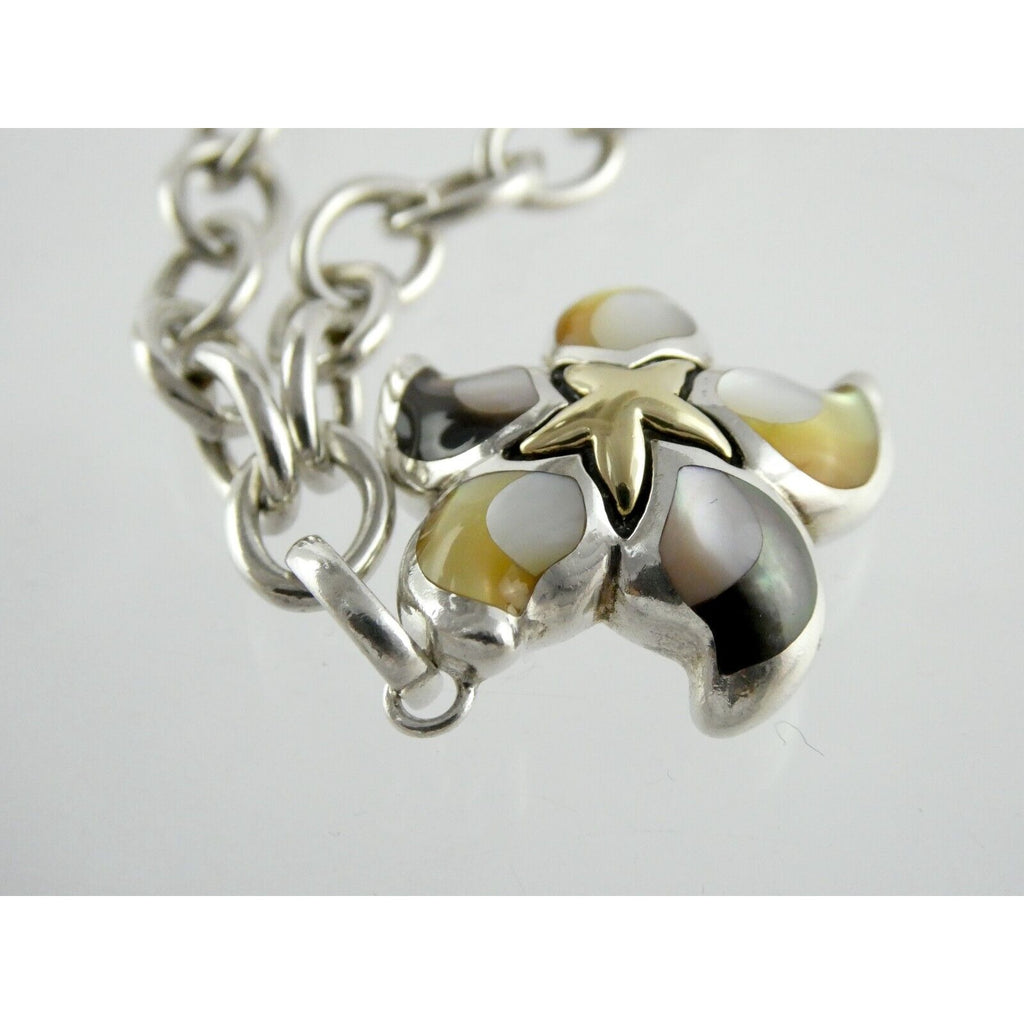 Asch Grossbardt 18k Yellow Gold and Sterling Silver Star Charm Bracelet 925 7 In