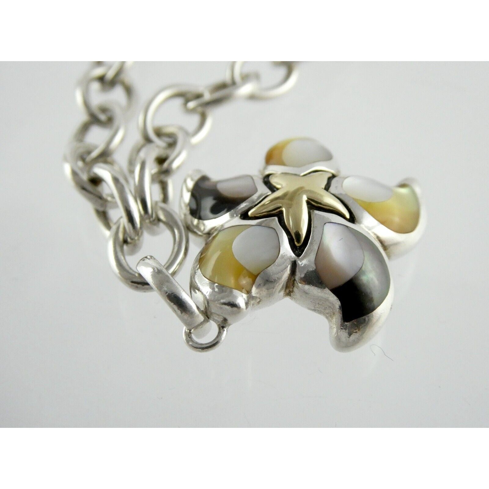 Asch Grossbardt 18k Yellow Gold and Sterling Silver Star Charm Bracelet 925 7 In