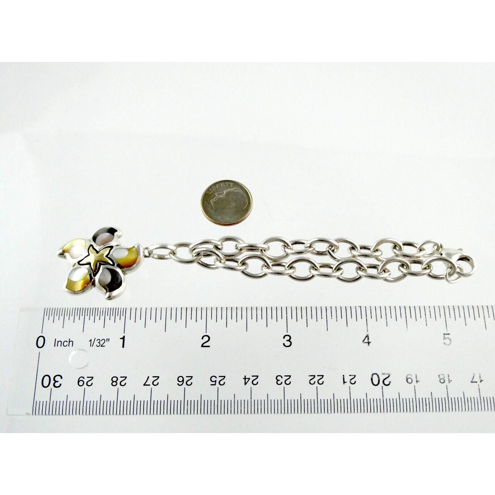 Asch Grossbardt 18k Yellow Gold and Sterling Silver Star Charm Bracelet 925 7 In