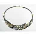 Marius Winograd 18k Gold and Sterling Silver Mabe Pearl Emerald Necklace 17 Inch