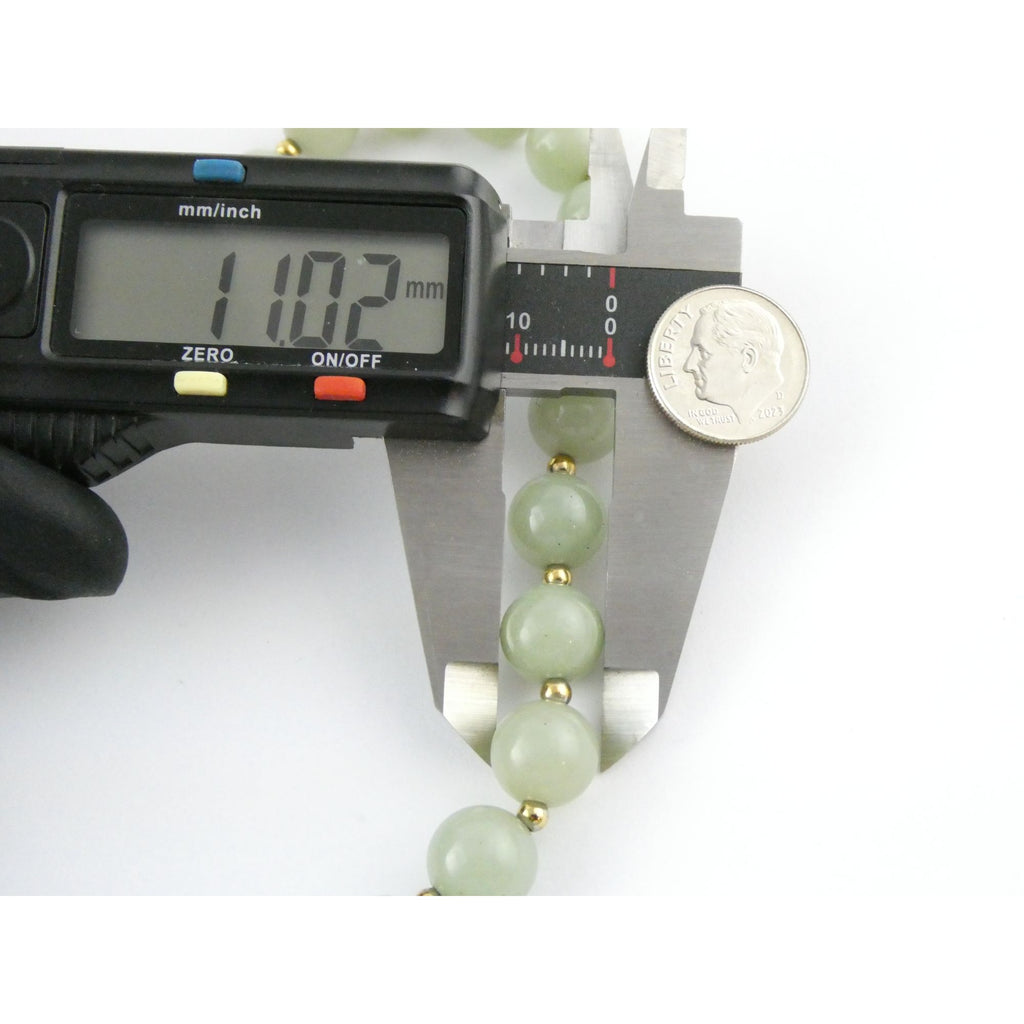 Chinese Export Gilt Sterling Silver Pale Green Jade Beaded Necklace 16 Inch 11mm