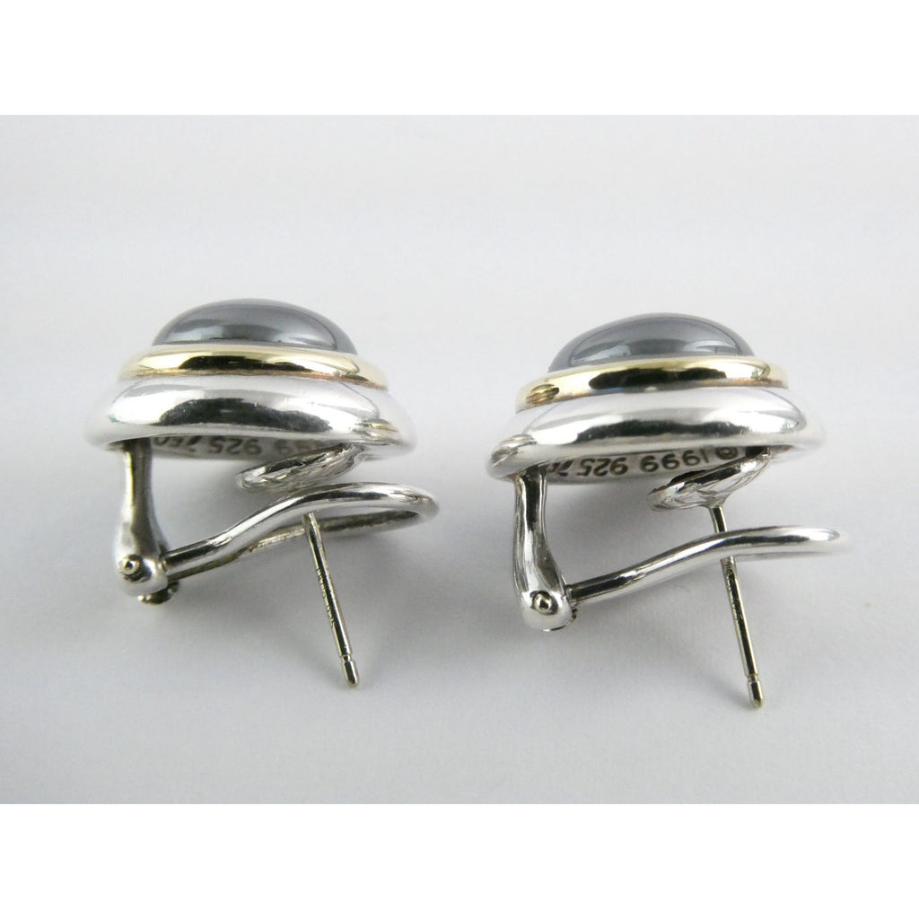 Tiffany and Co 18k Yellow Gold Sterling Silver Hematite Omega Back Earrings 16g