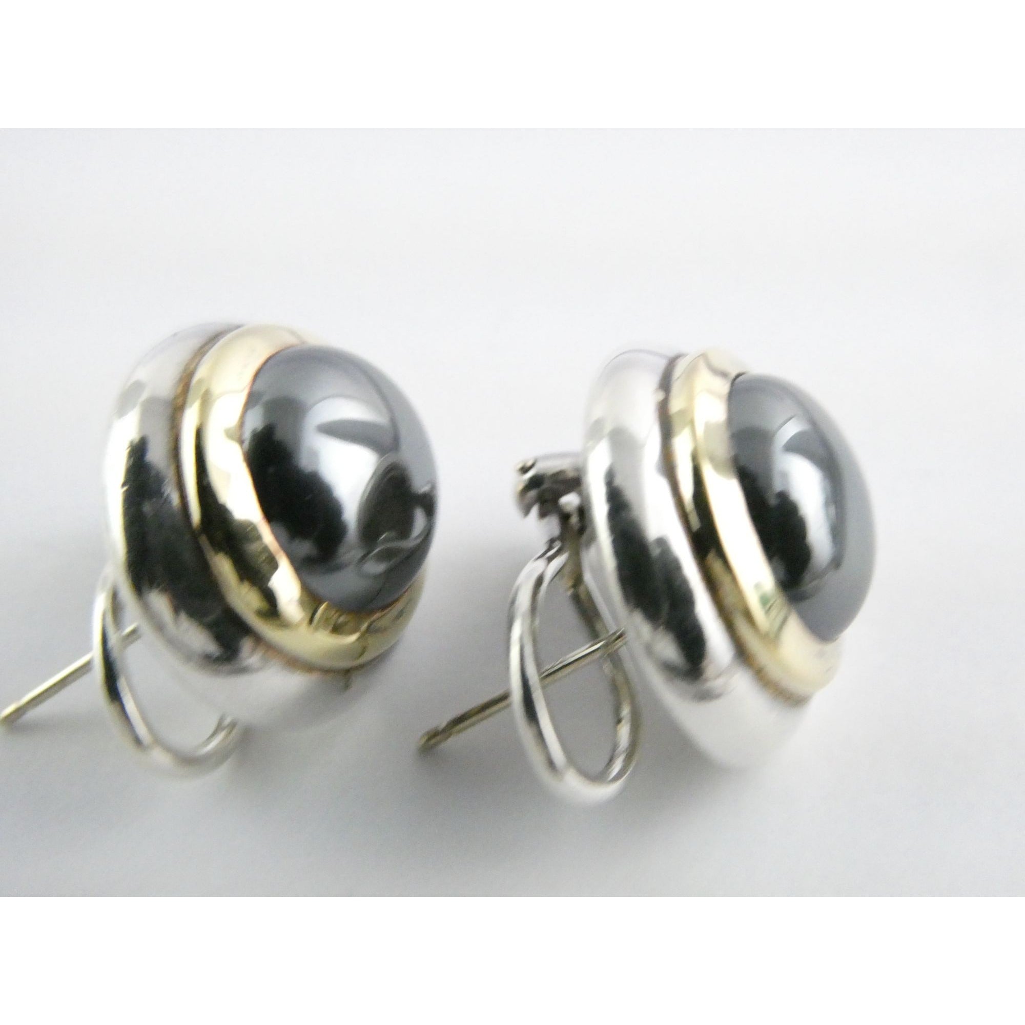 Tiffany and Co 18k Yellow Gold Sterling Silver Hematite Omega Back Earrings 16g