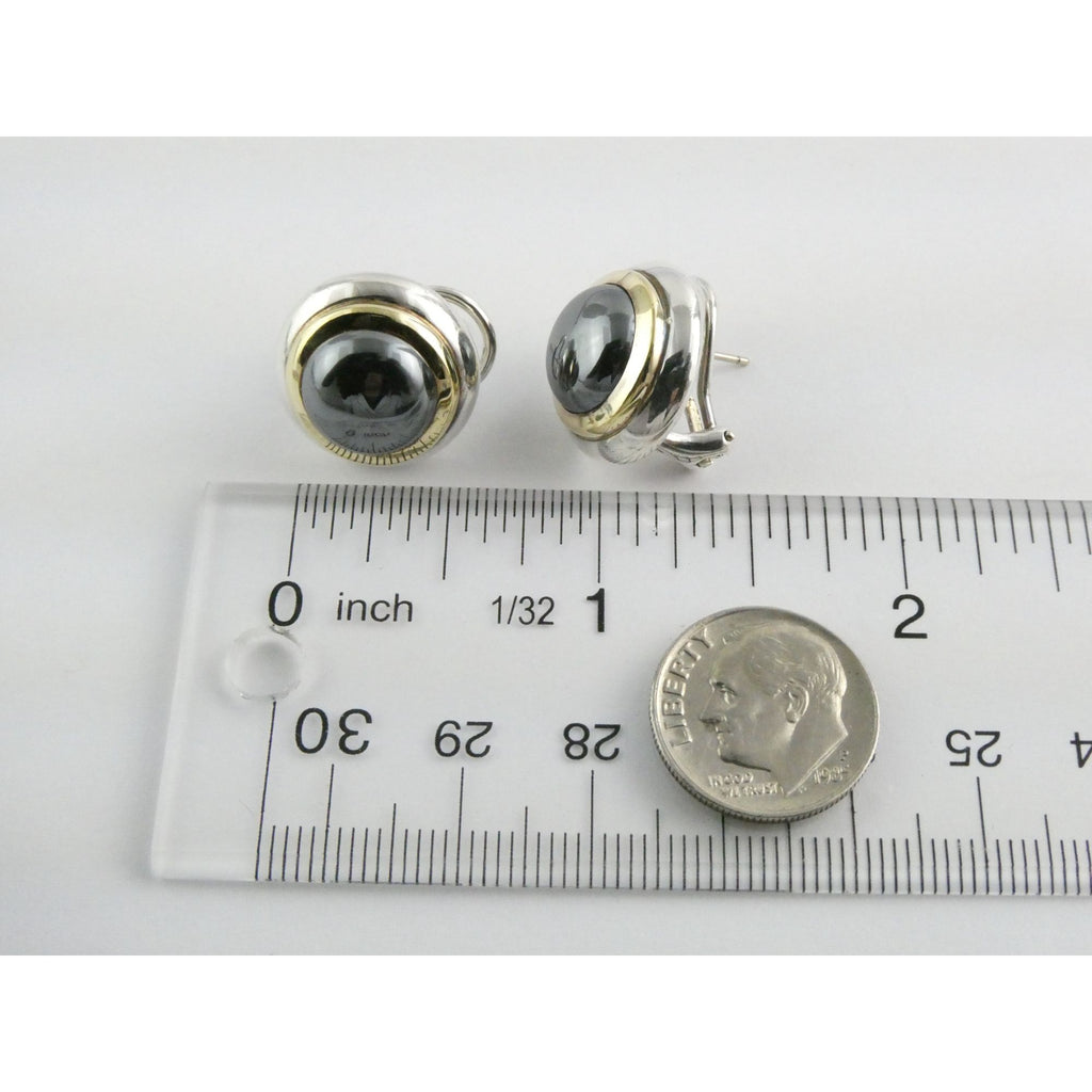 Tiffany and Co 18k Yellow Gold Sterling Silver Hematite Omega Back Earrings 16g