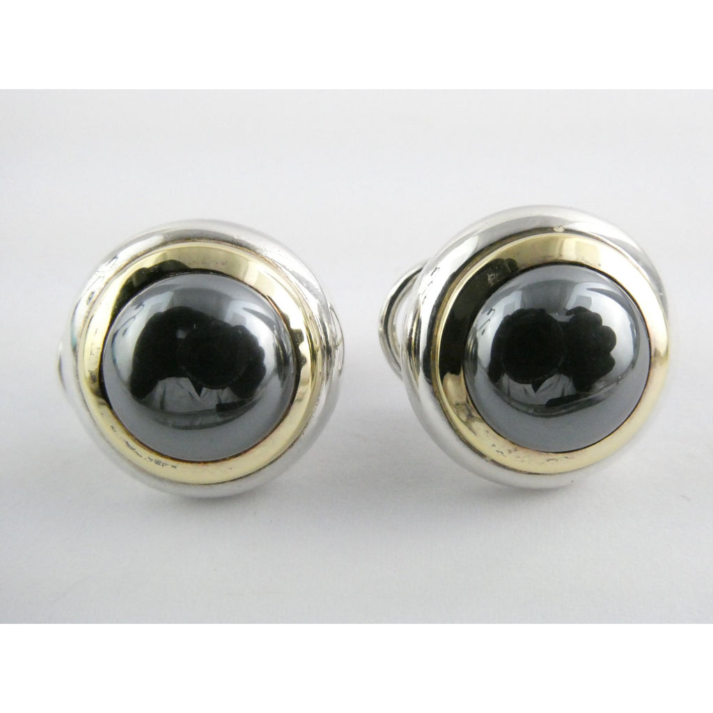 Tiffany and Co 18k Yellow Gold Sterling Silver Hematite Omega Back Earrings 16g