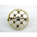 Antique Depose 14k Yellow Gold Brooch Pin White Guilloche Enamel Blue Sapphires