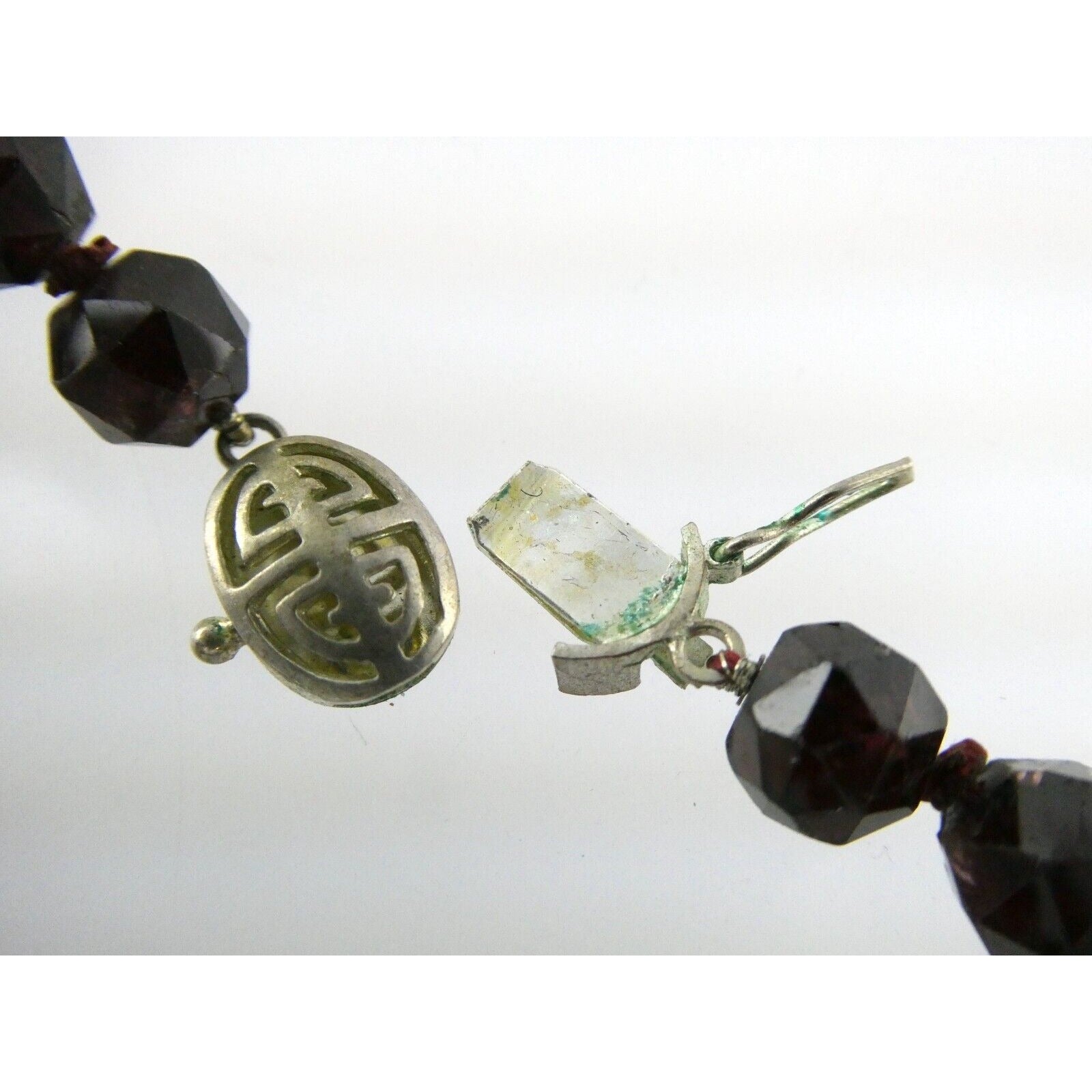 Artisan Sterling Silver Lepidolite Mica Snake and Garnet Beaded Pendant Necklace