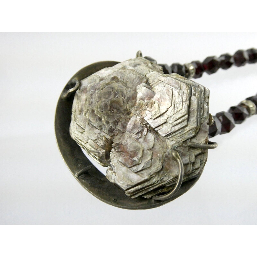 Artisan Sterling Silver Lepidolite Mica Snake and Garnet Beaded Pendant Necklace