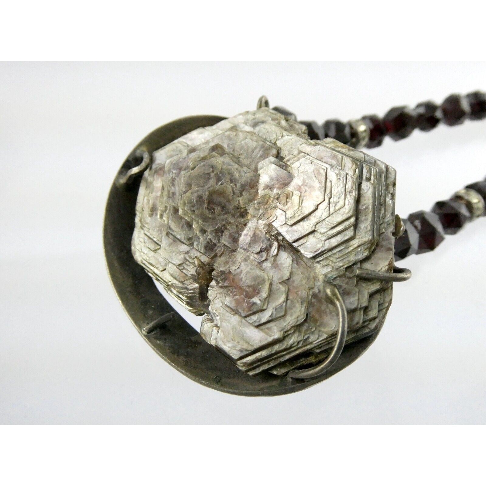 Artisan Sterling Silver Lepidolite Mica Snake and Garnet Beaded Pendant Necklace