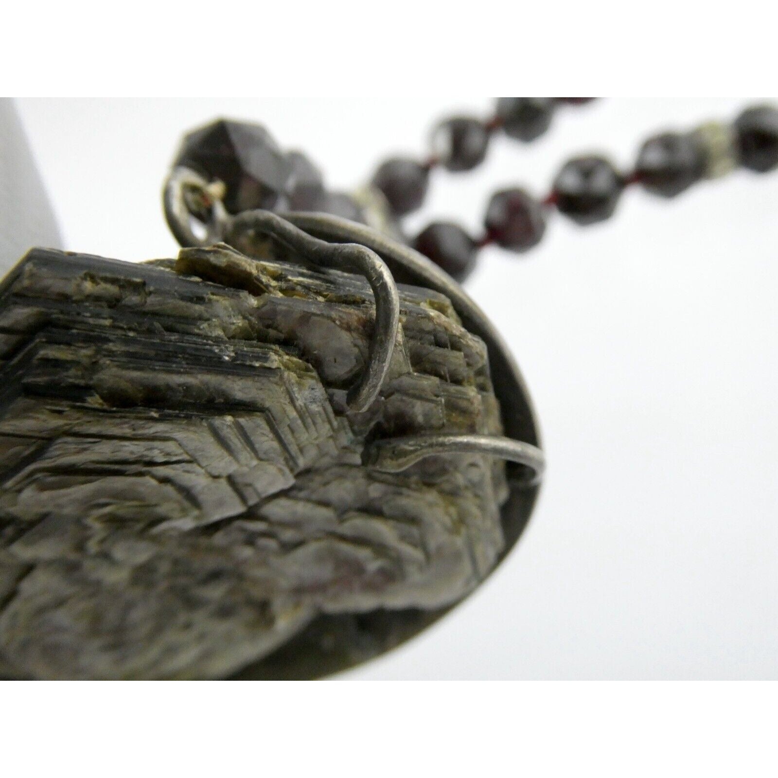 Artisan Sterling Silver Lepidolite Mica Snake and Garnet Beaded Pendant Necklace