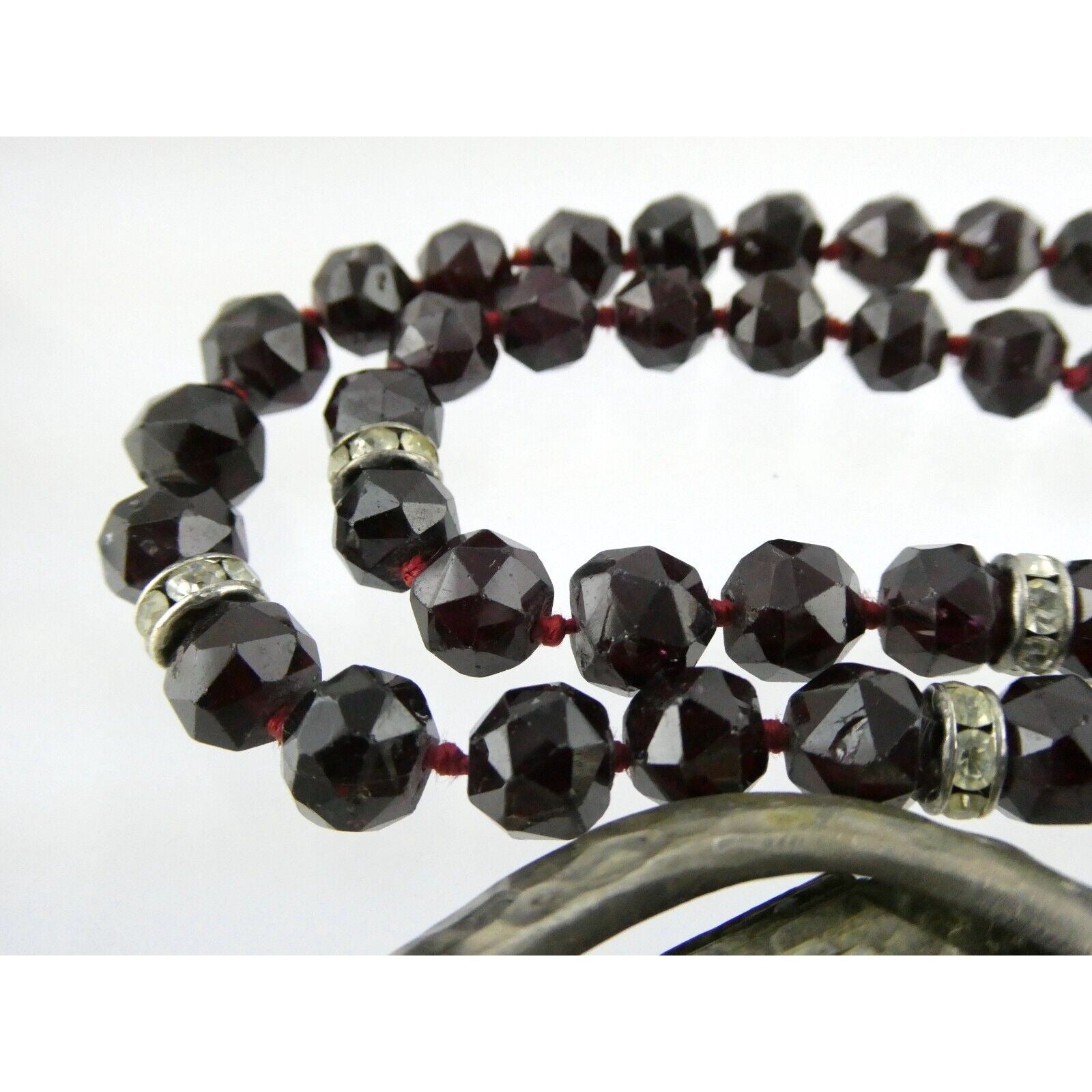 Artisan Sterling Silver Lepidolite Mica Snake and Garnet Beaded Pendant Necklace