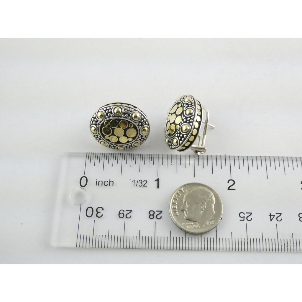 John Hardy Jaisalmer Sterling Silver 18K Gold Dot Oval Huggie Earrings 16g 21mm