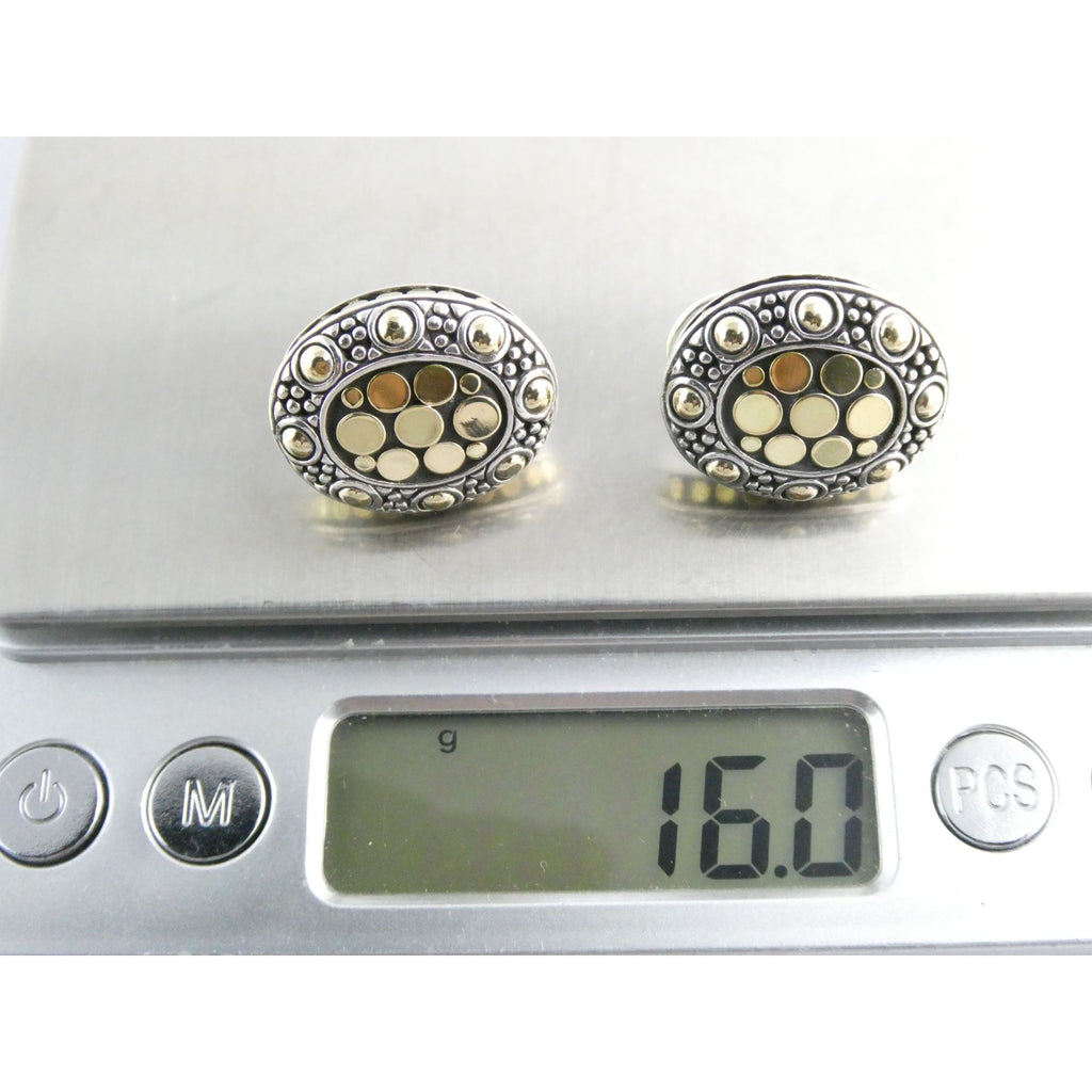 John Hardy Jaisalmer Sterling Silver 18K Gold Dot Oval Huggie Earrings 16g 21mm
