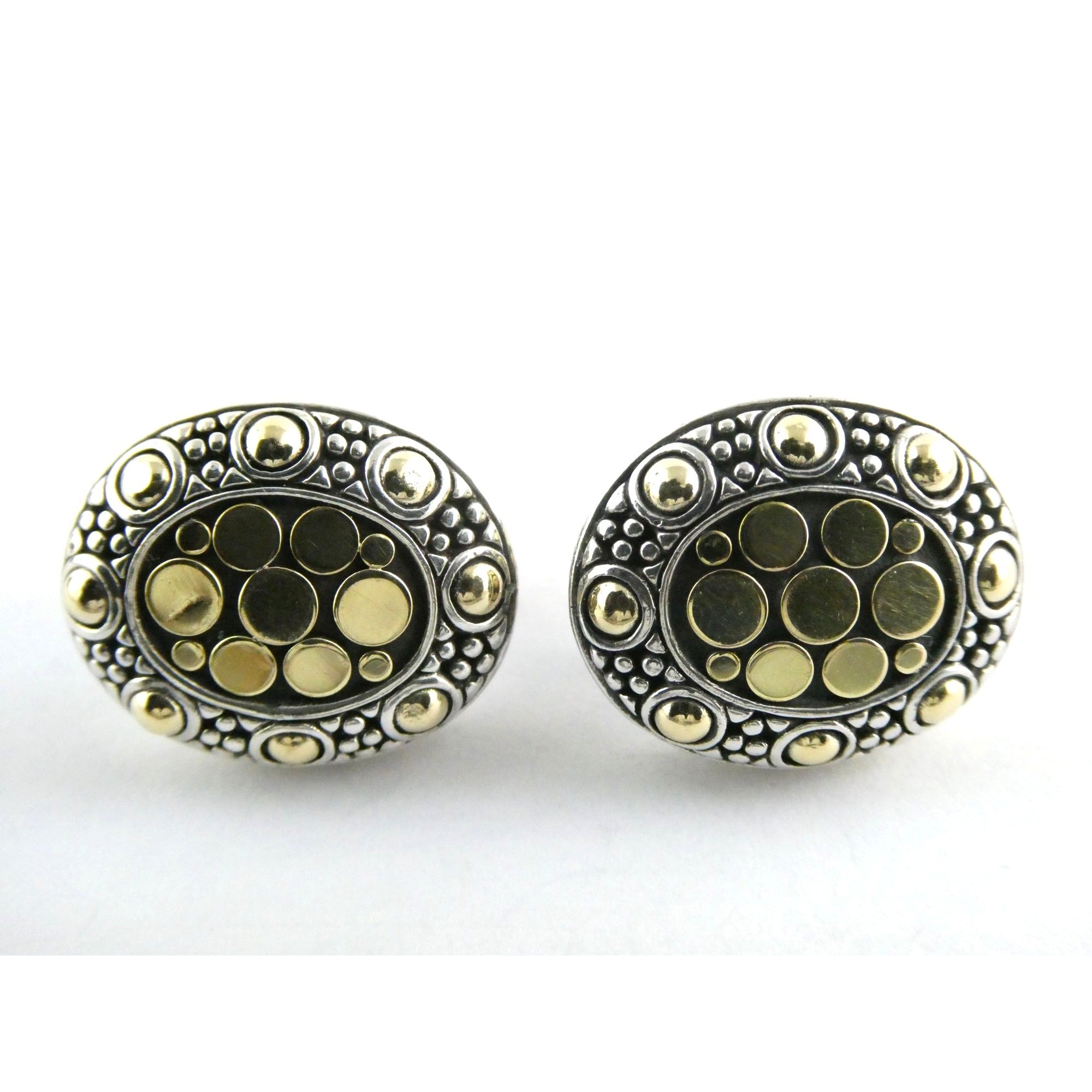 John Hardy Jaisalmer Sterling Silver 18K Gold Dot Oval Huggie Earrings 16g 21mm