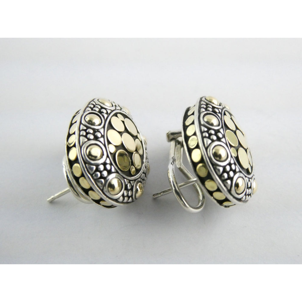 John Hardy Jaisalmer Sterling Silver 18K Gold Dot Oval Huggie Earrings 16g 21mm