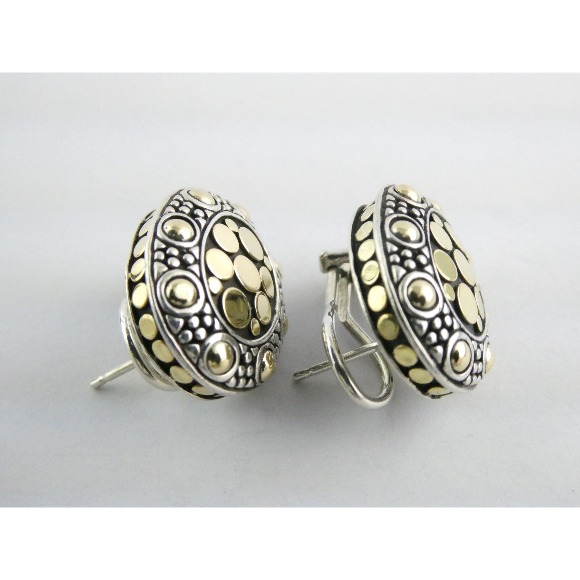John Hardy Jaisalmer Sterling Silver 18K Gold Dot Oval Huggie Earrings 16g 21mm