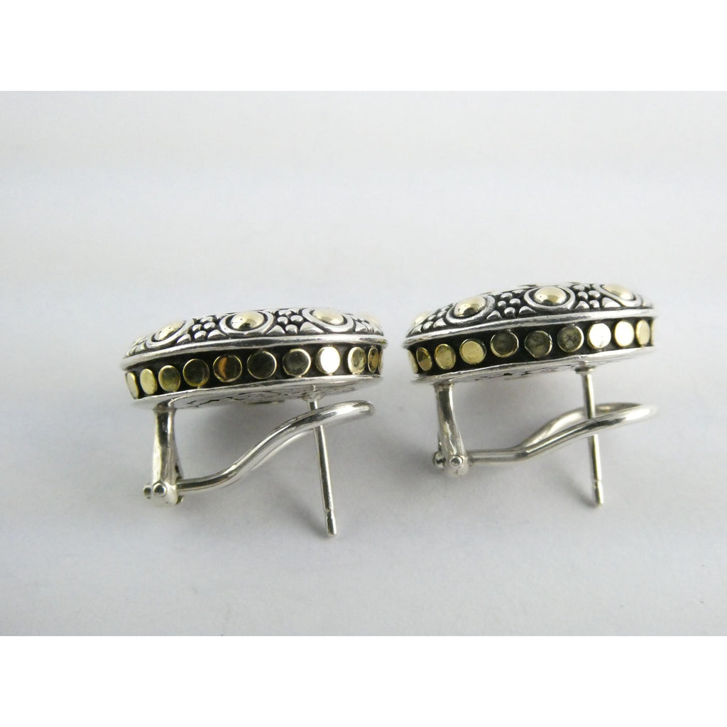 John Hardy Jaisalmer Sterling Silver 18K Gold Dot Oval Huggie Earrings 16g 21mm