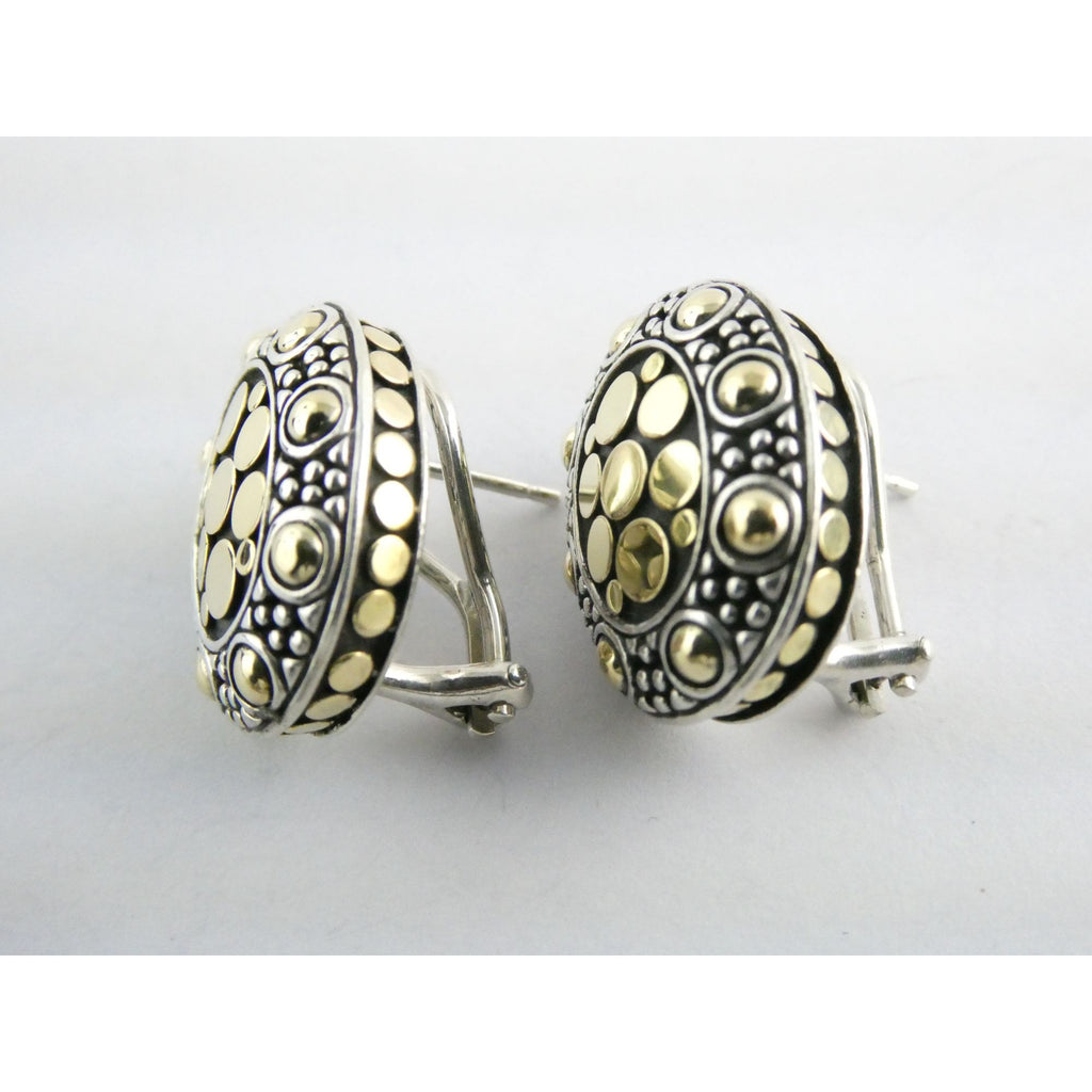 John Hardy Jaisalmer Sterling Silver 18K Gold Dot Oval Huggie Earrings 16g 21mm