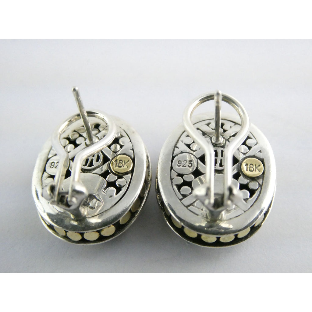 John Hardy Jaisalmer Sterling Silver 18K Gold Dot Oval Huggie Earrings 16g 21mm