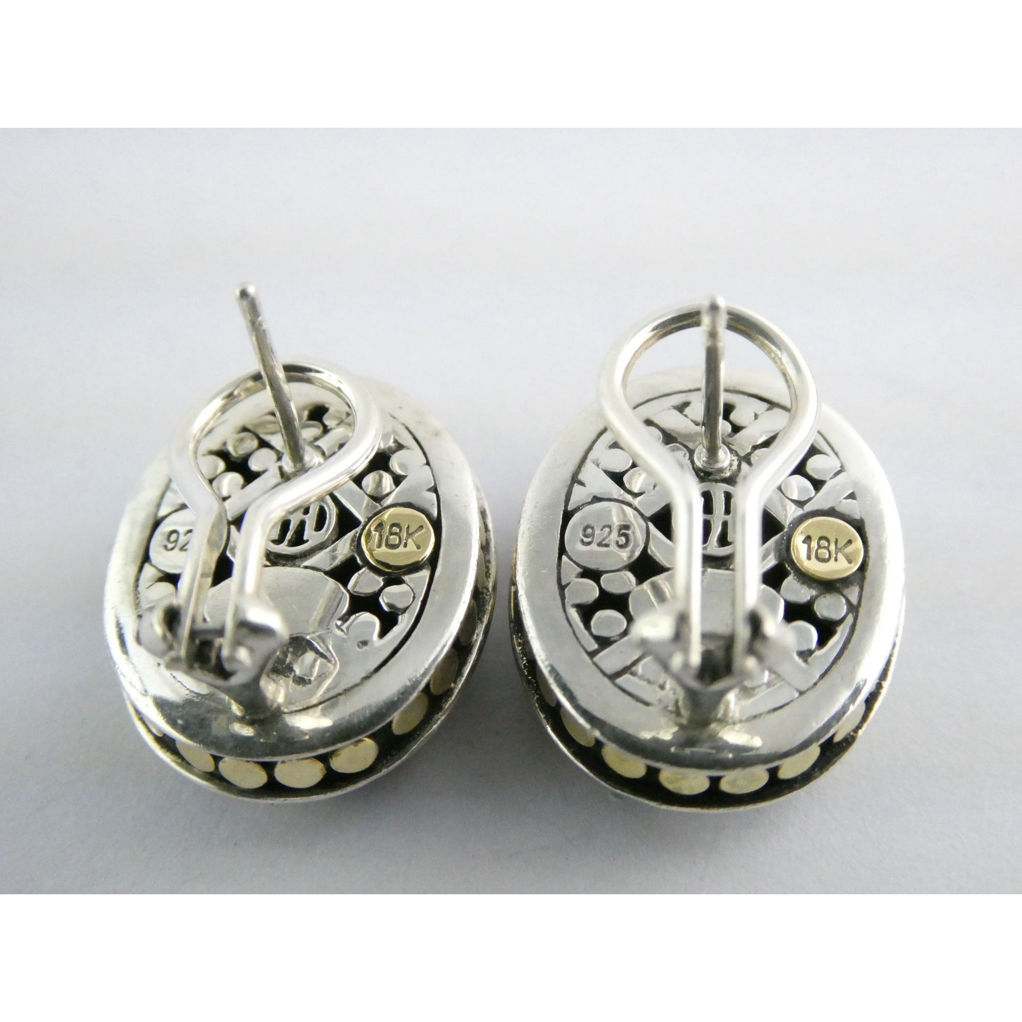 John Hardy Jaisalmer Sterling Silver 18K Gold Dot Oval Huggie Earrings 16g 21mm