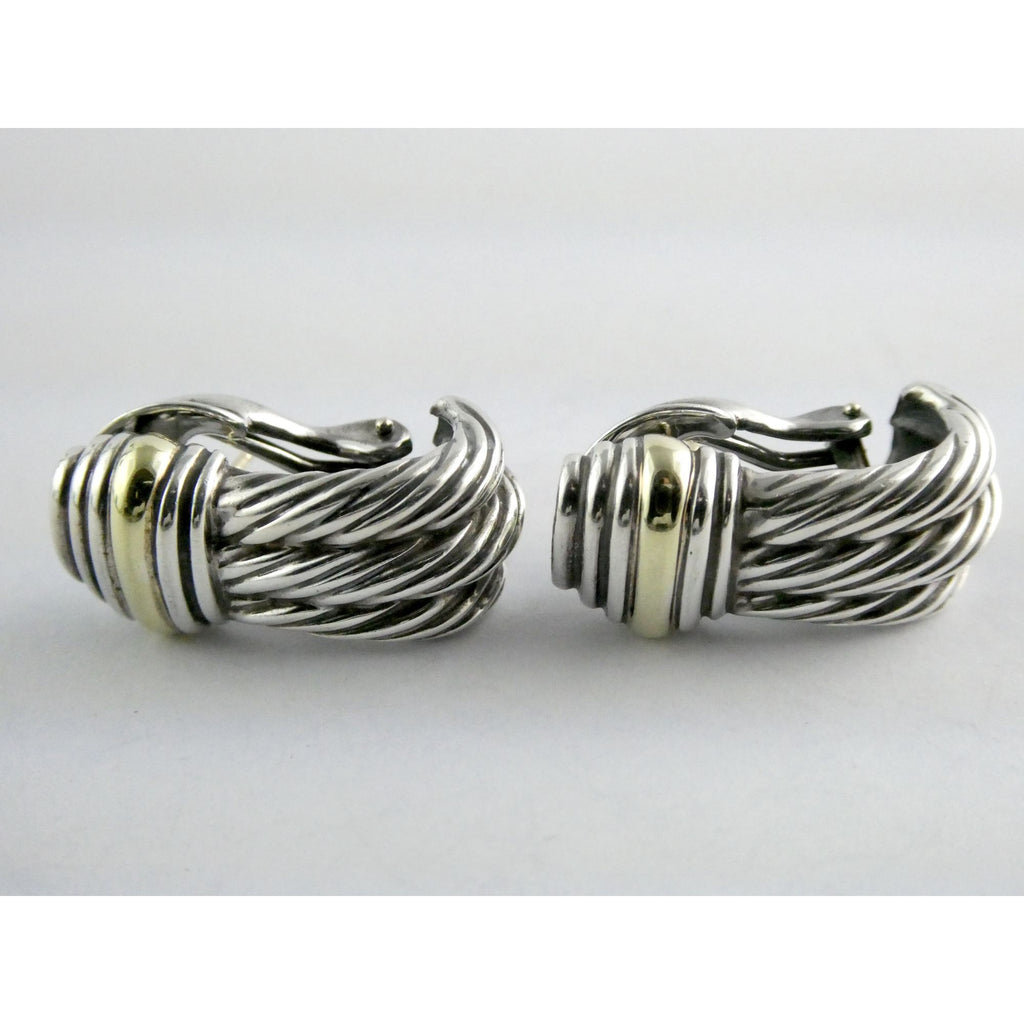 David Yurman Triple Cable Sterling Silver and 14K Yellow Gold Earrings 15g 27mm