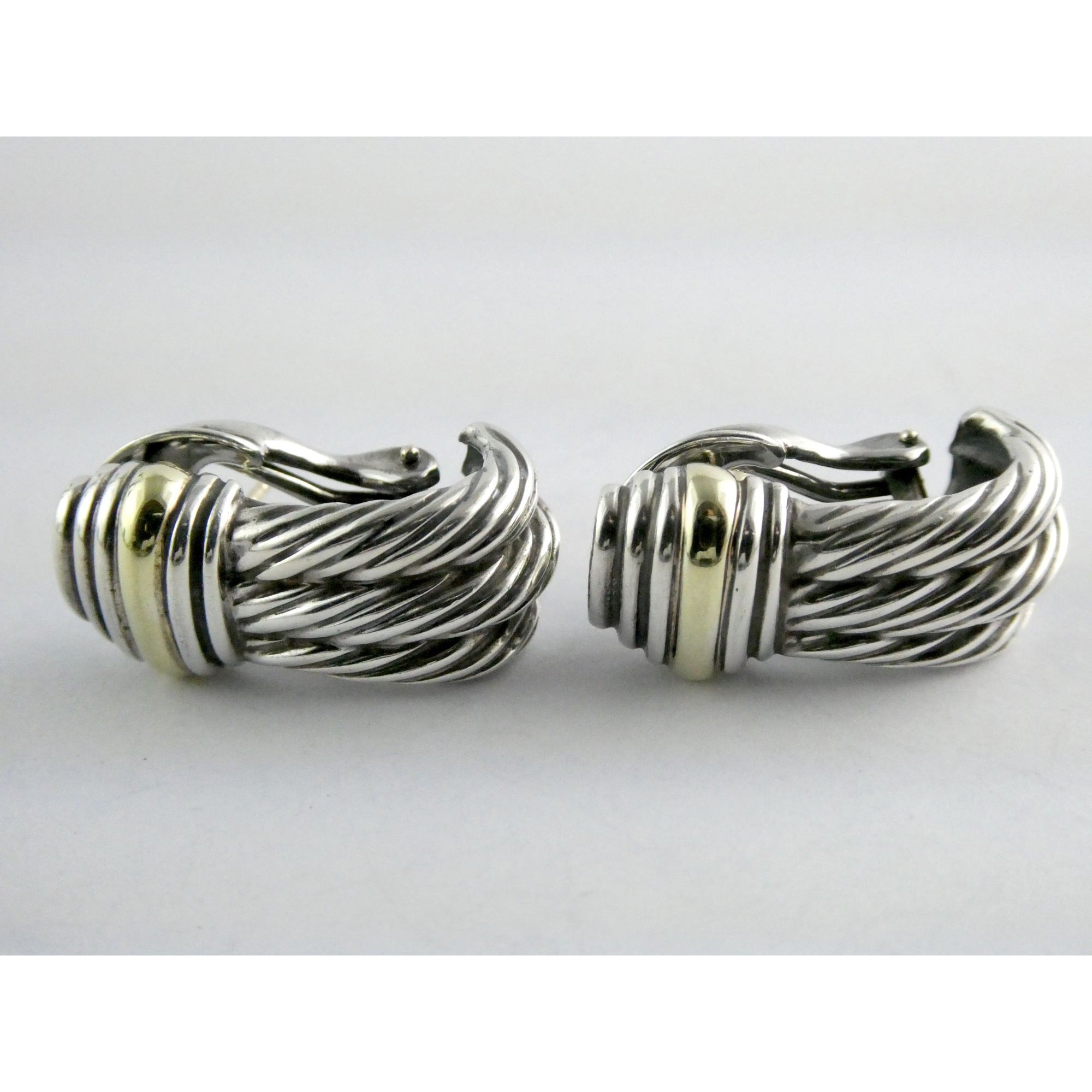 David Yurman Triple Cable Sterling Silver and 14K Yellow Gold Earrings 15g 27mm