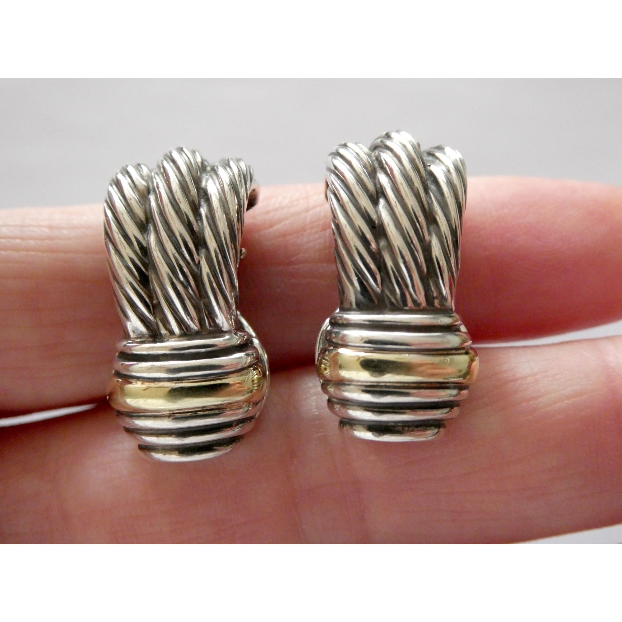 David Yurman Triple Cable Sterling Silver and 14K Yellow Gold Earrings 15g 27mm