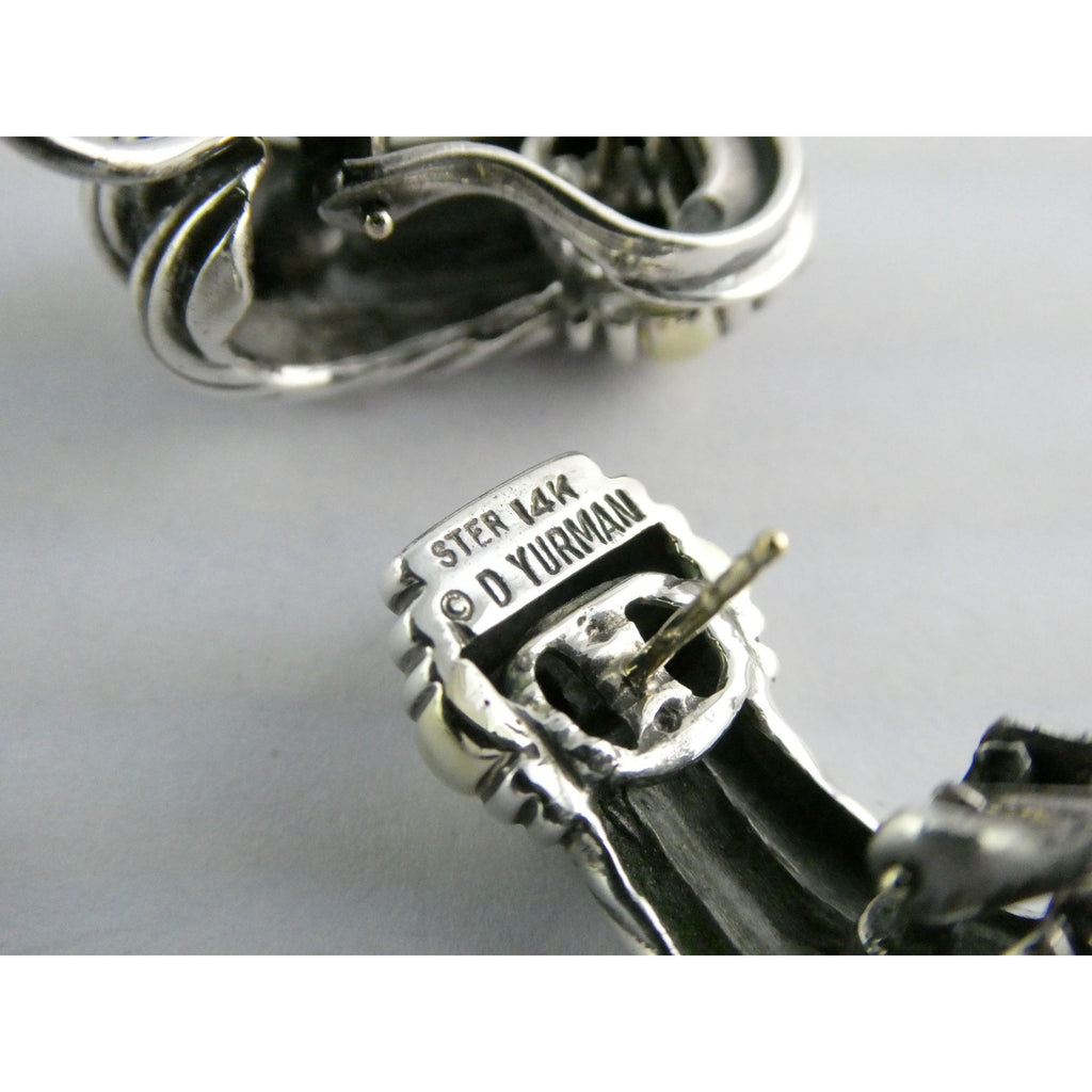 David Yurman Triple Cable Sterling Silver and 14K Yellow Gold Earrings 15g 27mm