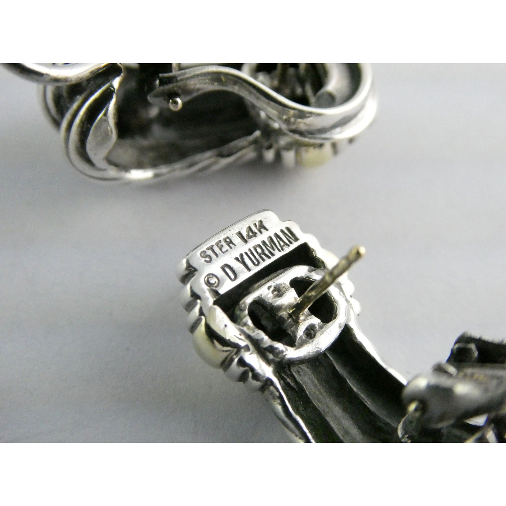 David Yurman Triple Cable Sterling Silver and 14K Yellow Gold Earrings 15g 27mm