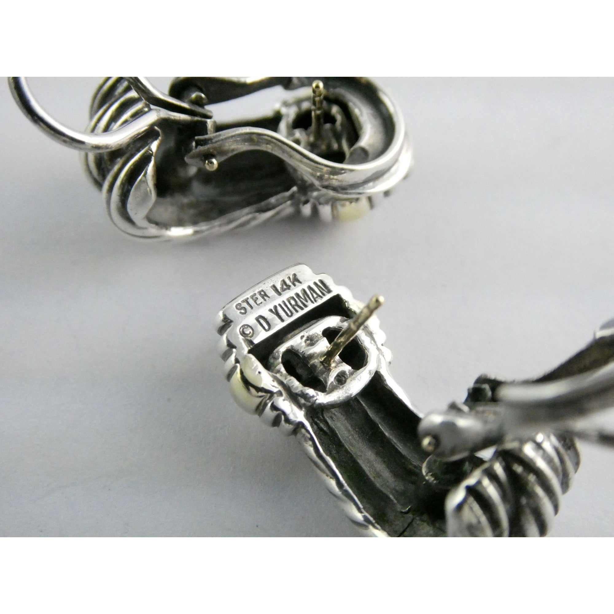 David Yurman Triple Cable Sterling Silver and 14K Yellow Gold Earrings 15g 27mm