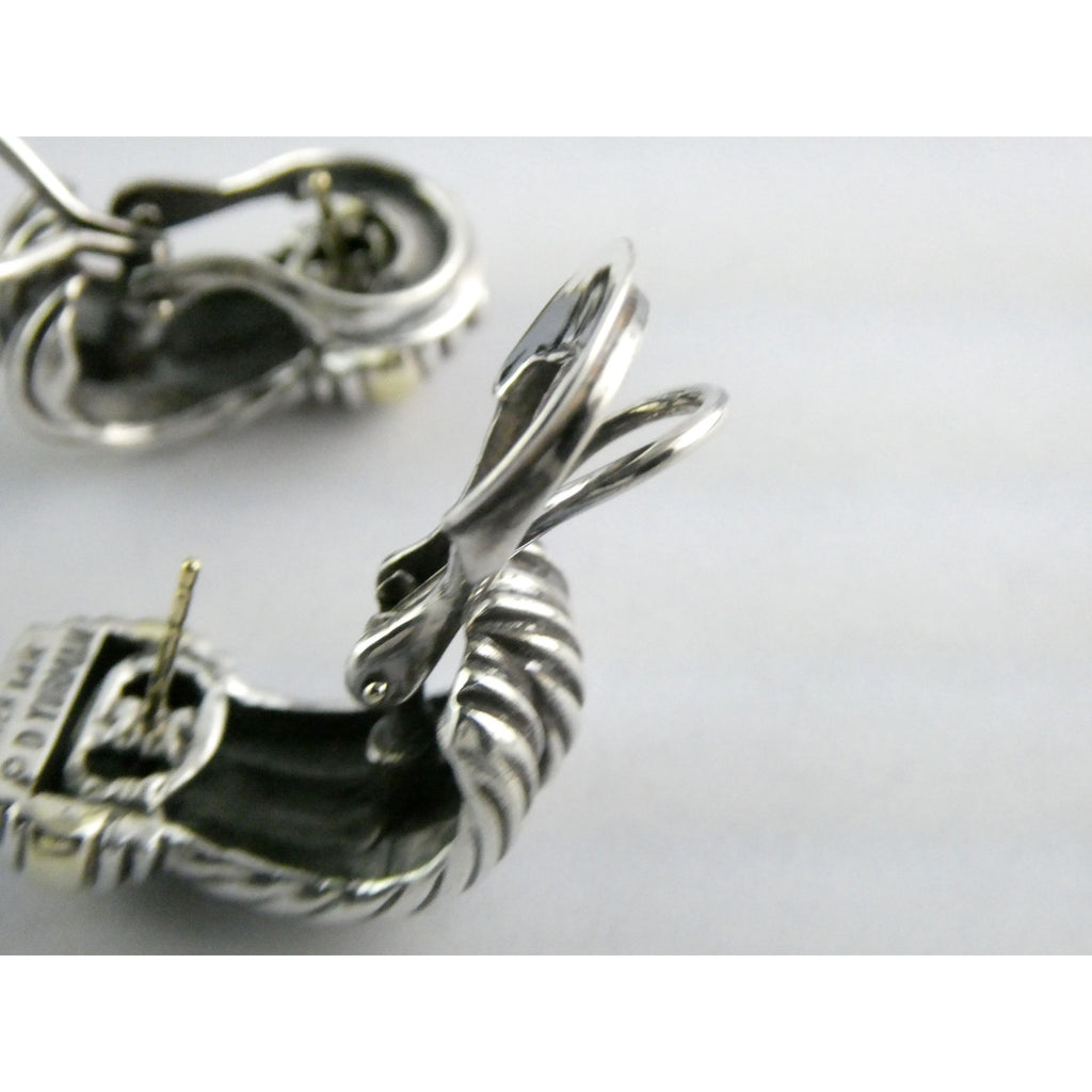 David Yurman Triple Cable Sterling Silver and 14K Yellow Gold Earrings 15g 27mm