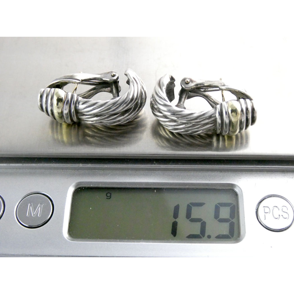 David Yurman Triple Cable Sterling Silver and 14K Yellow Gold Earrings 15g 27mm