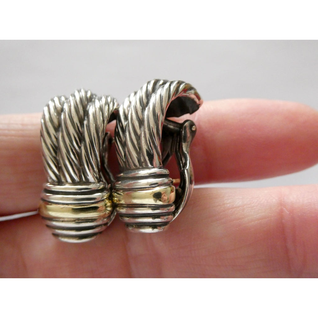David Yurman Triple Cable Sterling Silver and 14K Yellow Gold Earrings 15g 27mm