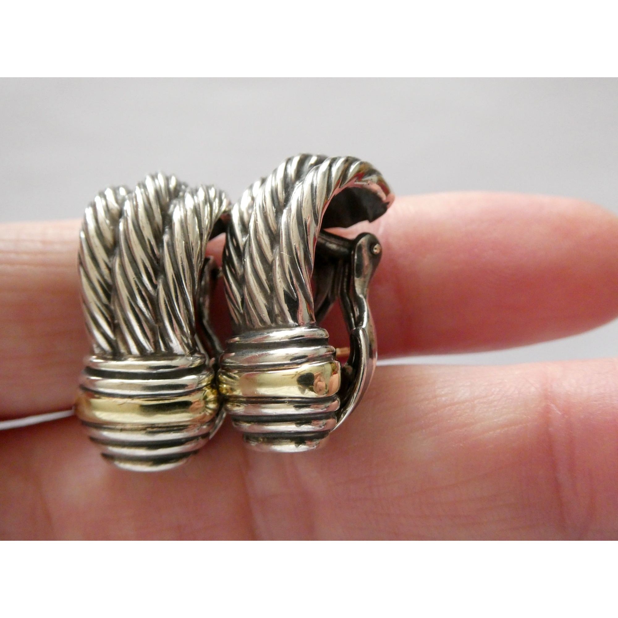 David Yurman Triple Cable Sterling Silver and 14K Yellow Gold Earrings 15g 27mm