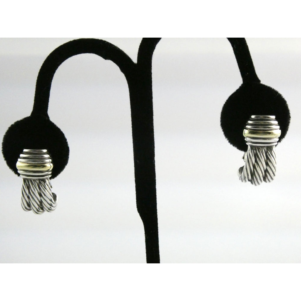 David Yurman Triple Cable Sterling Silver and 14K Yellow Gold Earrings 15g 27mm
