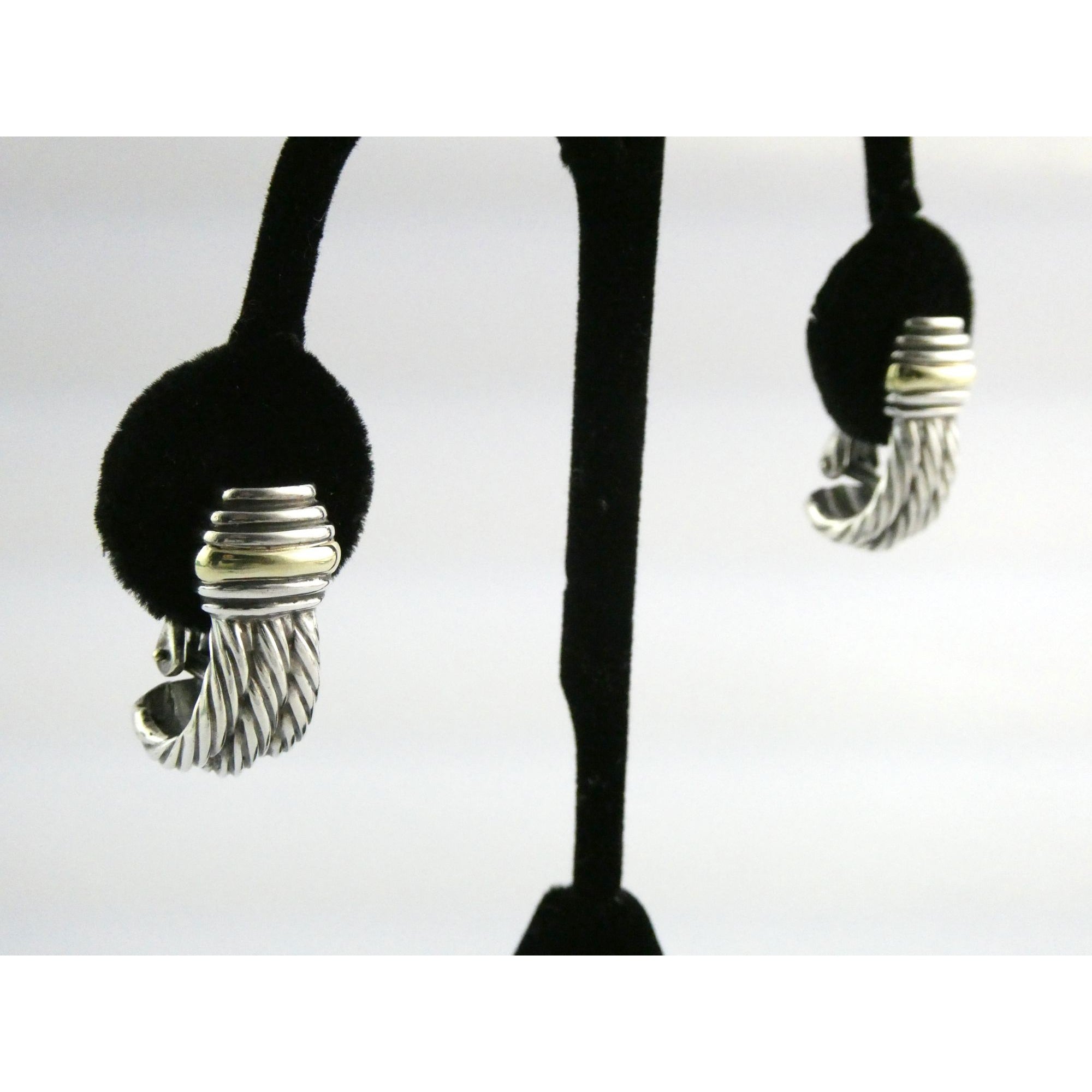 David Yurman Triple Cable Sterling Silver and 14K Yellow Gold Earrings 15g 27mm