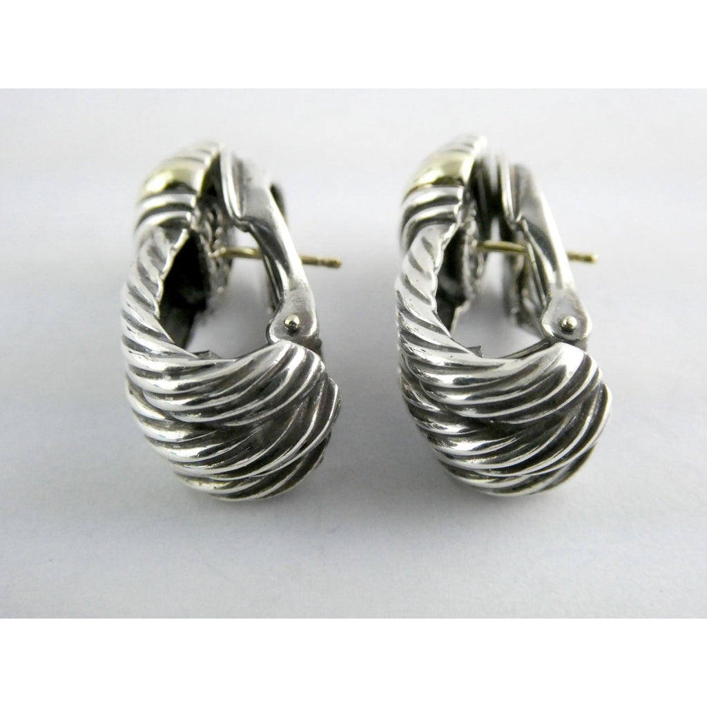 David Yurman Triple Cable Sterling Silver and 14K Yellow Gold Earrings 15g 27mm
