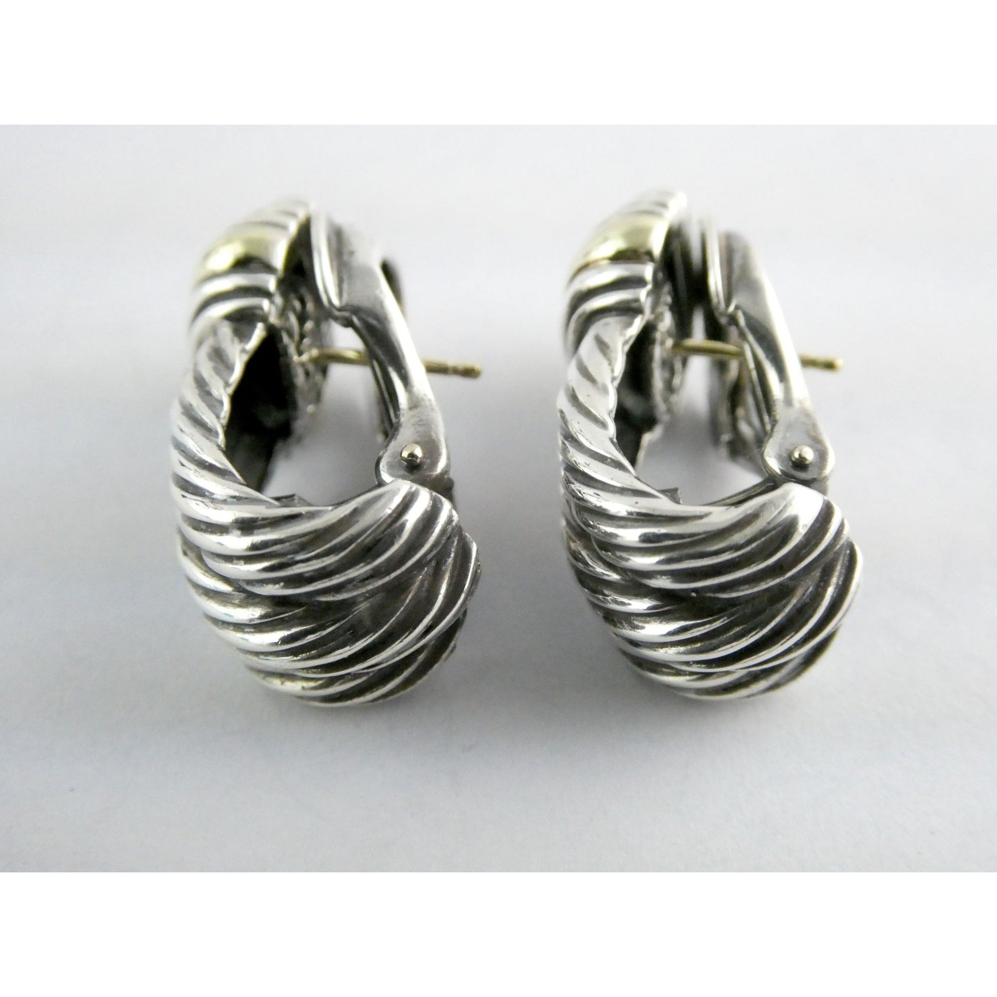 David Yurman Triple Cable Sterling Silver and 14K Yellow Gold Earrings 15g 27mm
