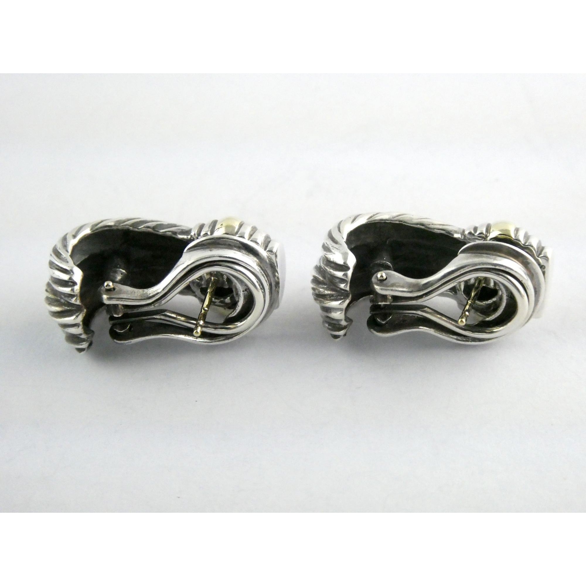 David Yurman Triple Cable Sterling Silver and 14K Yellow Gold Earrings 15g 27mm